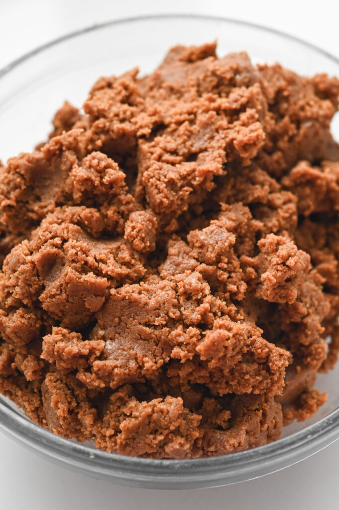 A bowl with a the Biscoff cookie truffle mixture.