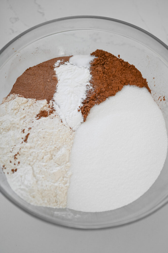 Dry ingredients in a clear bowl.
