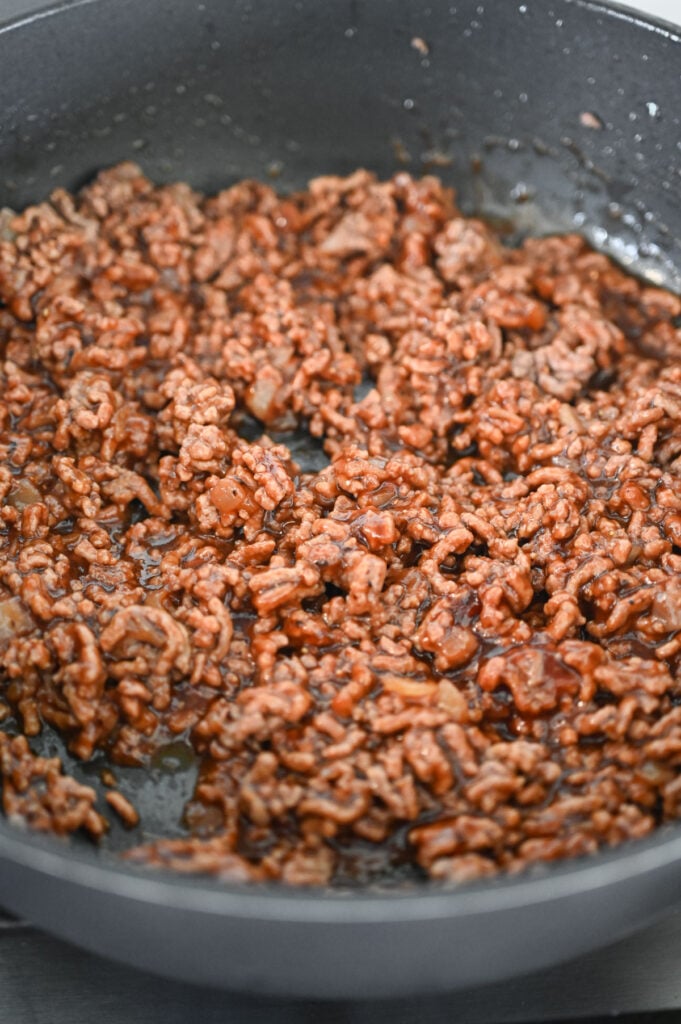 BBQ sloppy Joe meat in a skillet.