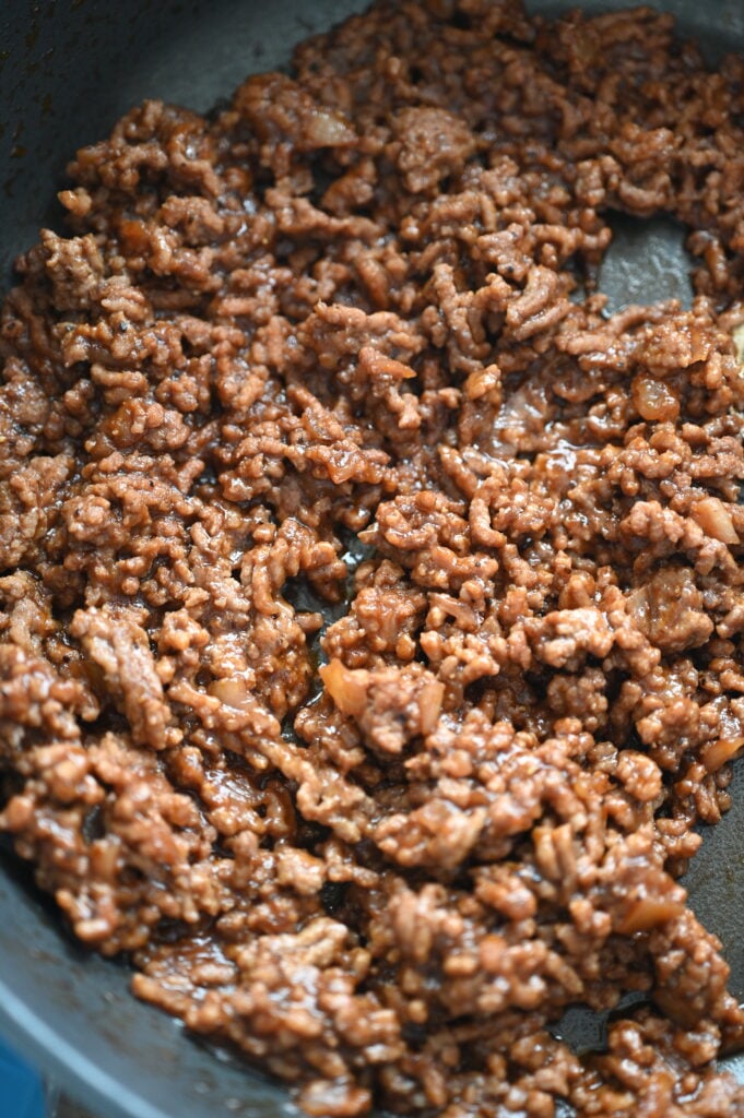 A close-up photo of BBQ Sloppy Joe meat.