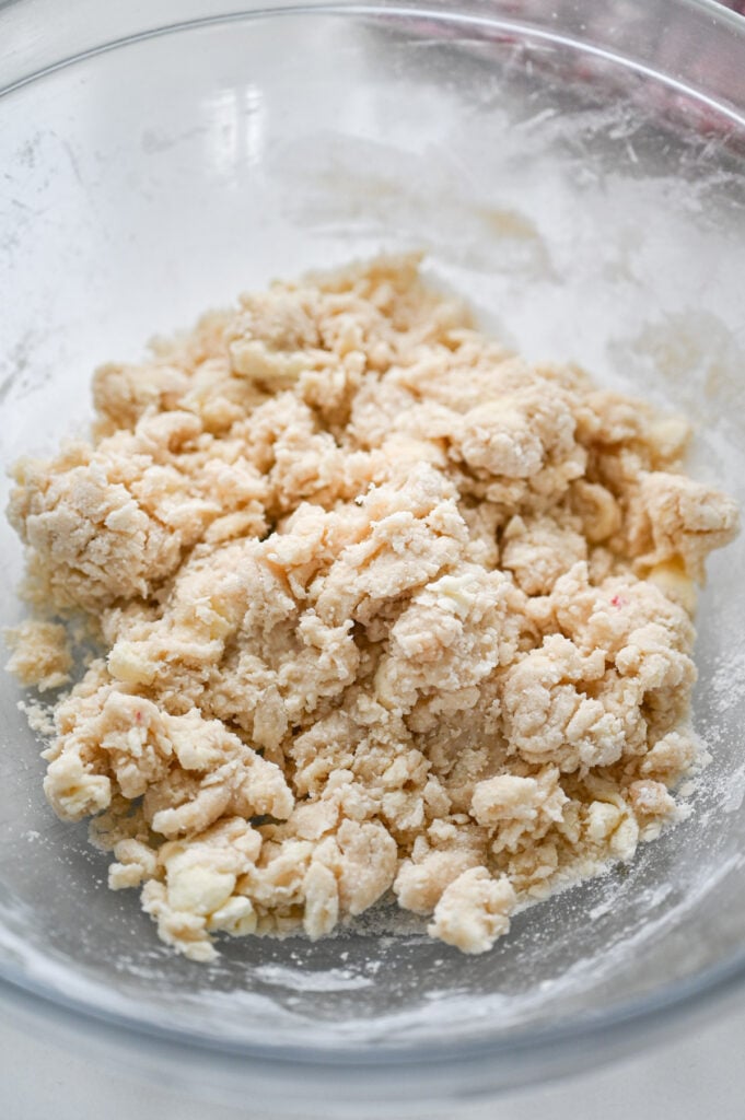 A moist, crumbly cobbler topping in a bowl.