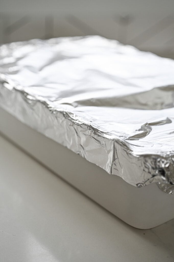 A foil-covered dish.