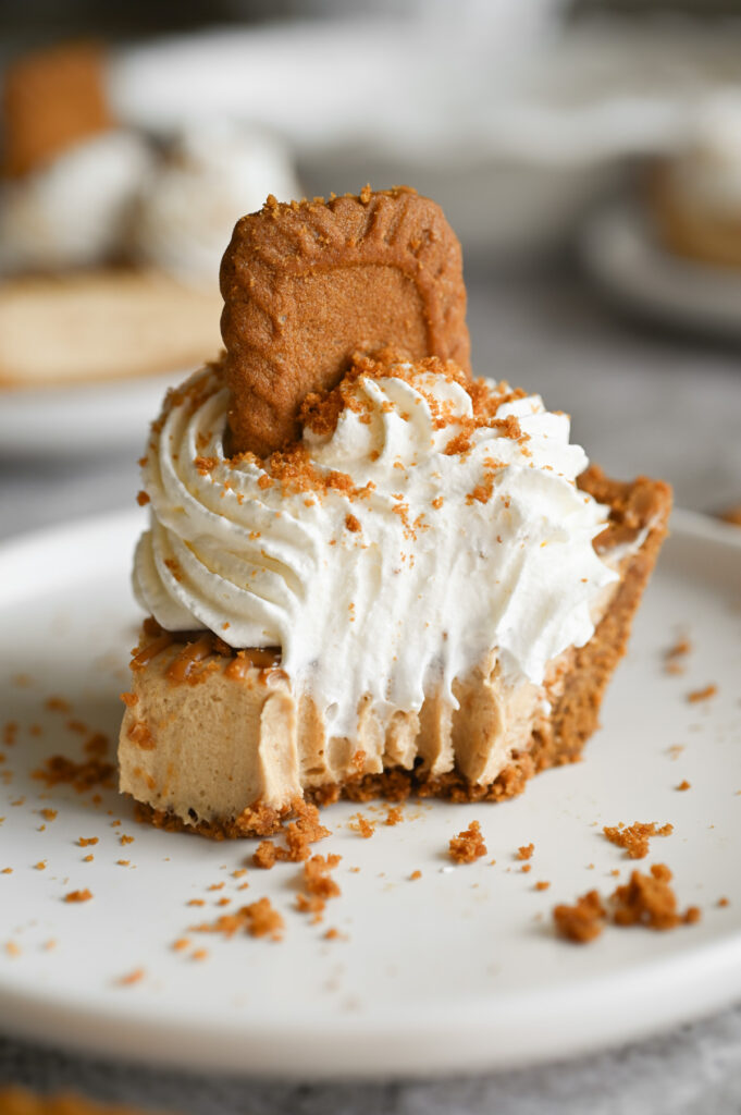 A half eaten slice of pie on a round white plate.