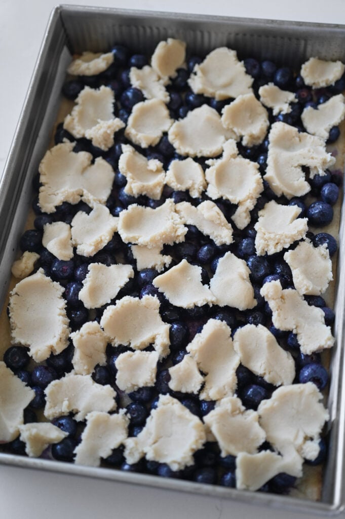 Blueberry bars ready to be baked.