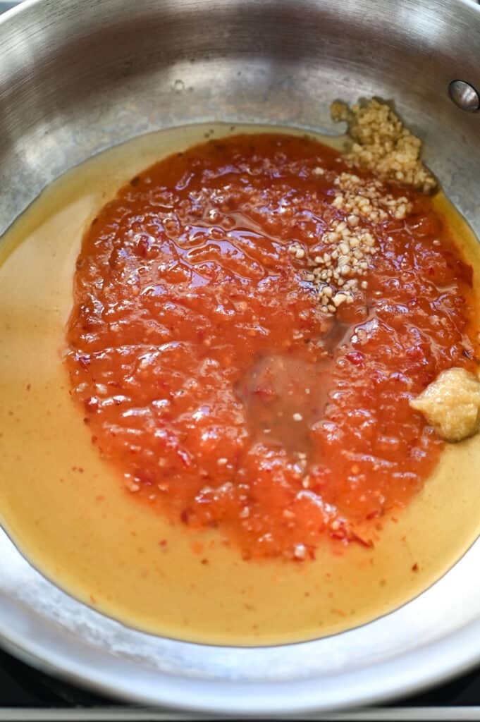 Sauce ingredients in a saute pan.