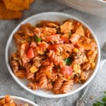 A bowl of taco pasta salad.