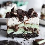 Mint chocolate ice cream dessert on a countertop.